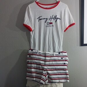 Tommy Hilfiger Womens Short Set - White and Navy Stripes